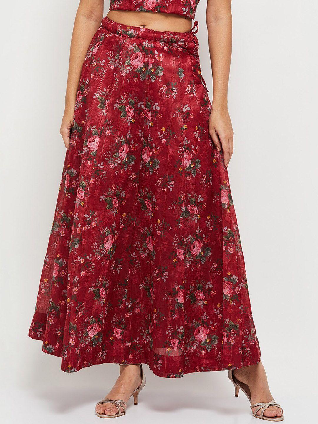 max floral printed flared maxi skirt