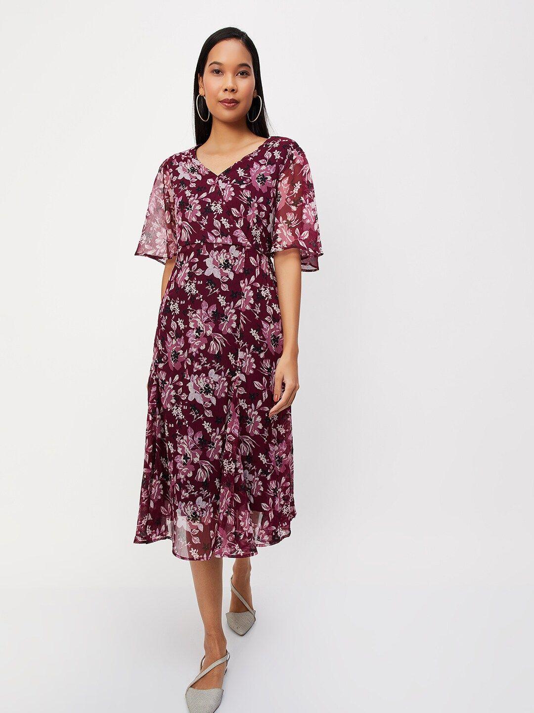 max floral printed flared sleeve fit & flare midi dress