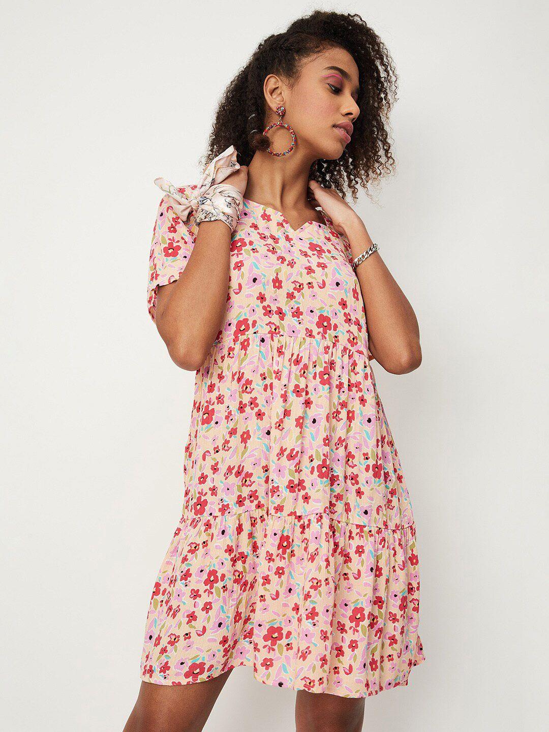max floral printed flounce fit & flare dress