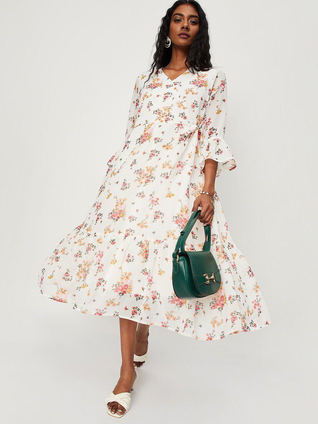 max floral printed midi wrap dress