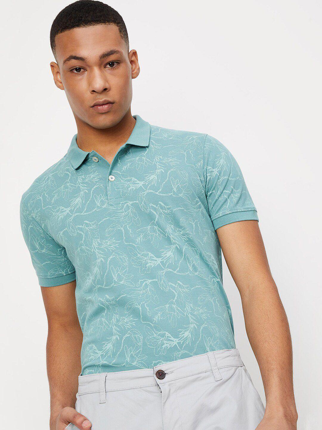 max floral printed polo collar cotton t-shirt