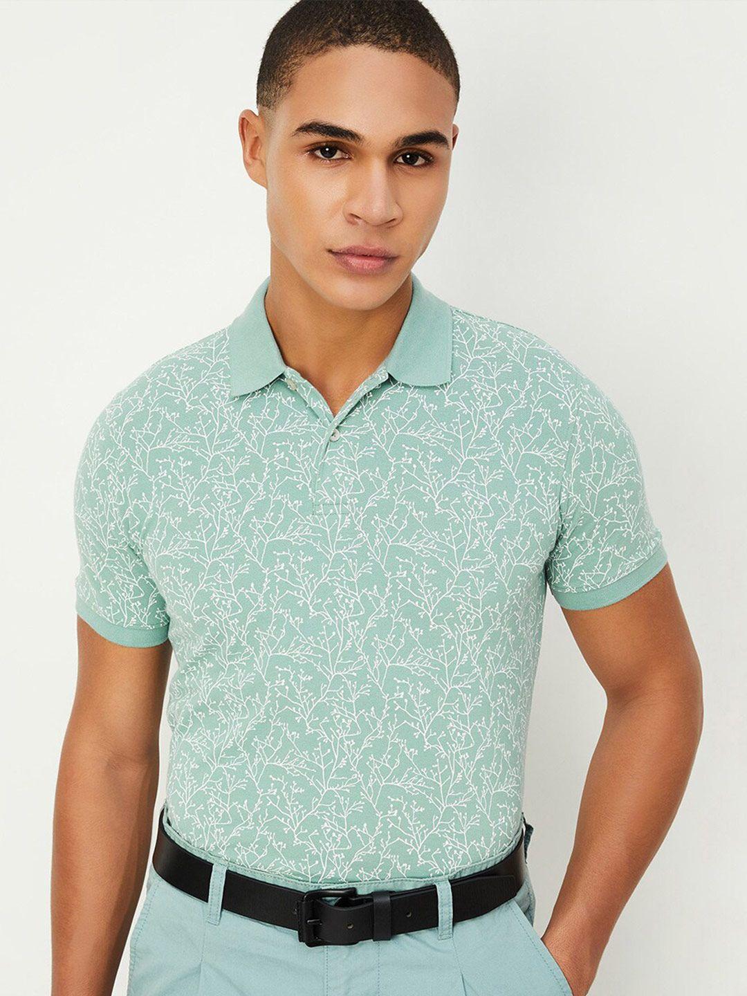 max floral printed polo collar pure cotton t-shirt