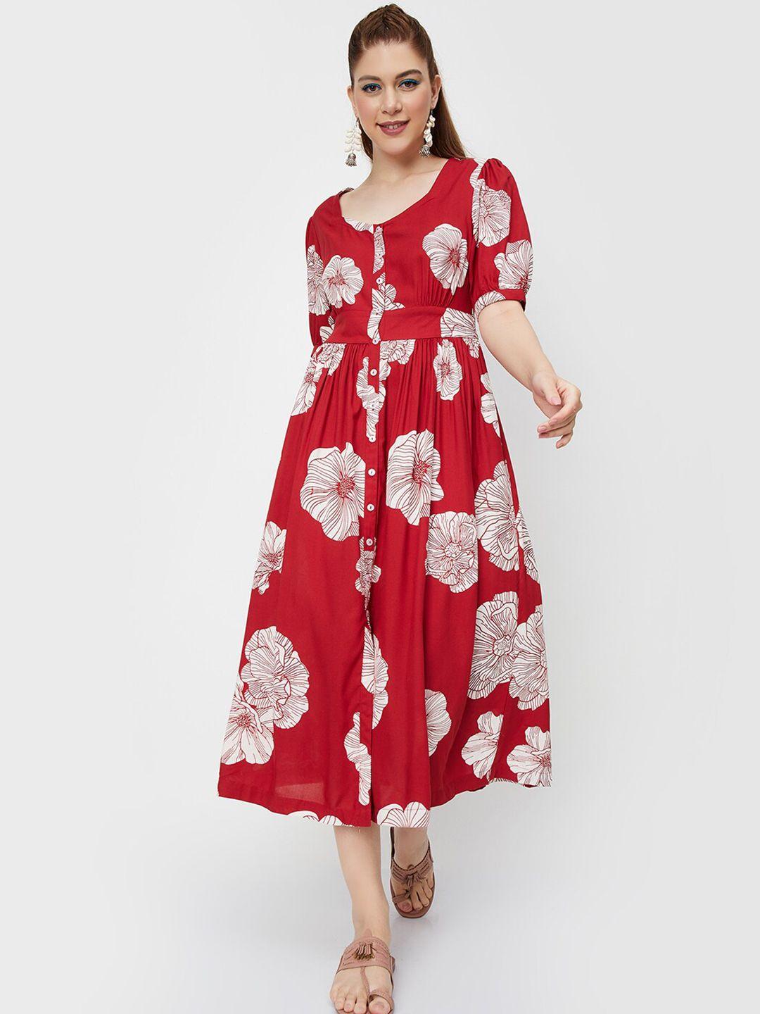 max floral printed puff sleeve gathered shirt dress