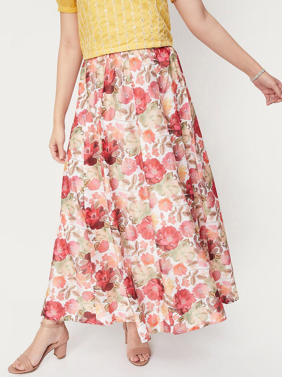 max floral printed pure cotton maxi flared skirts