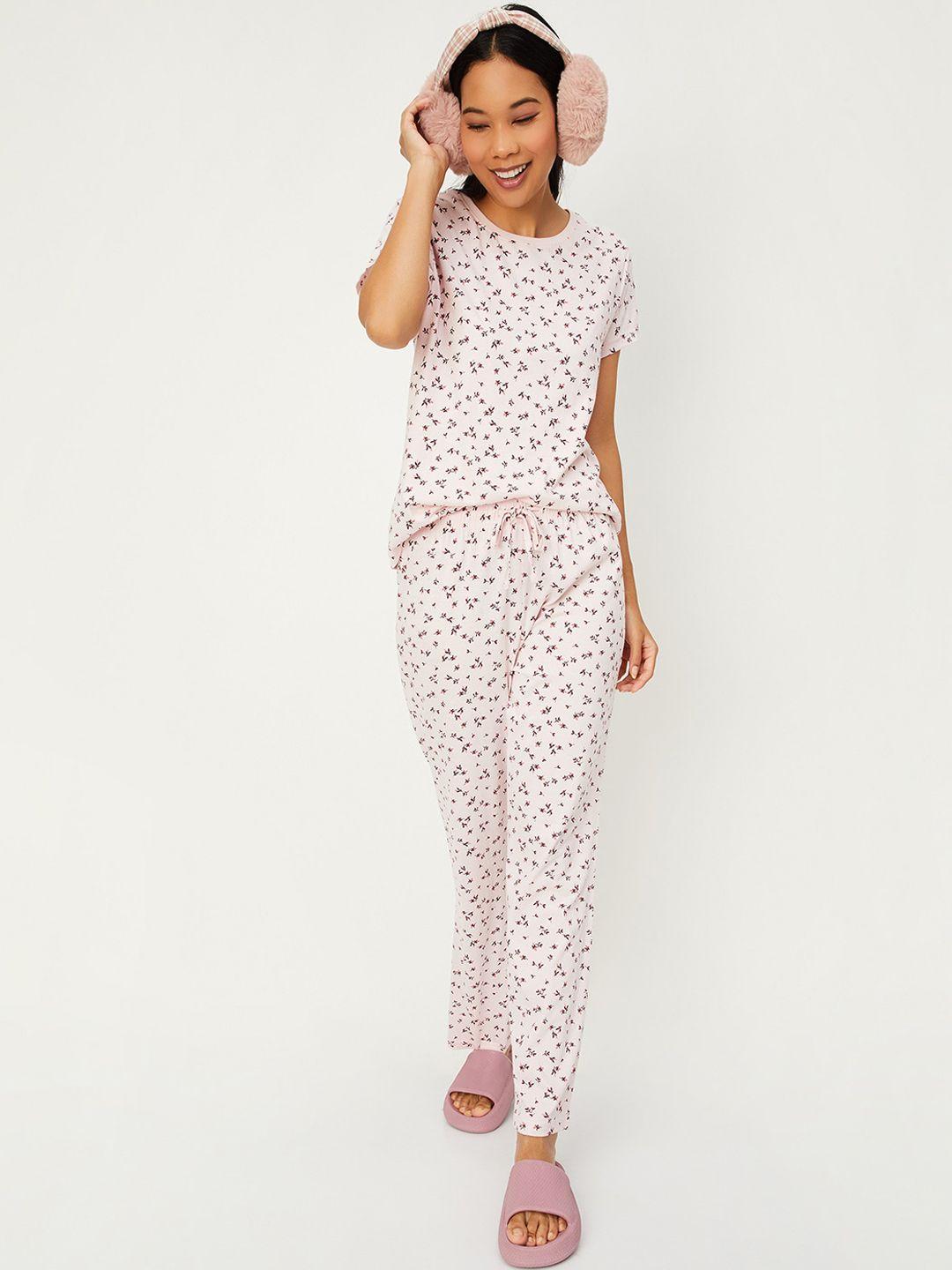 max floral printed pure cotton t-shirt with lounge pant