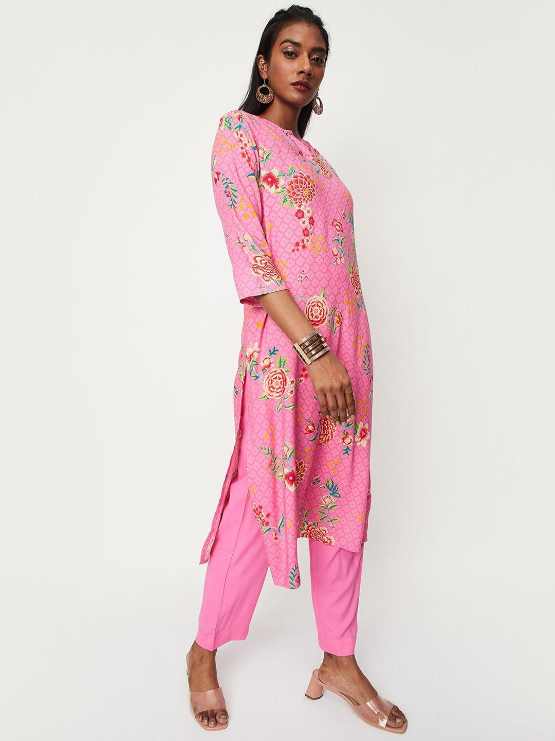 max floral printed regular kurta with trousers