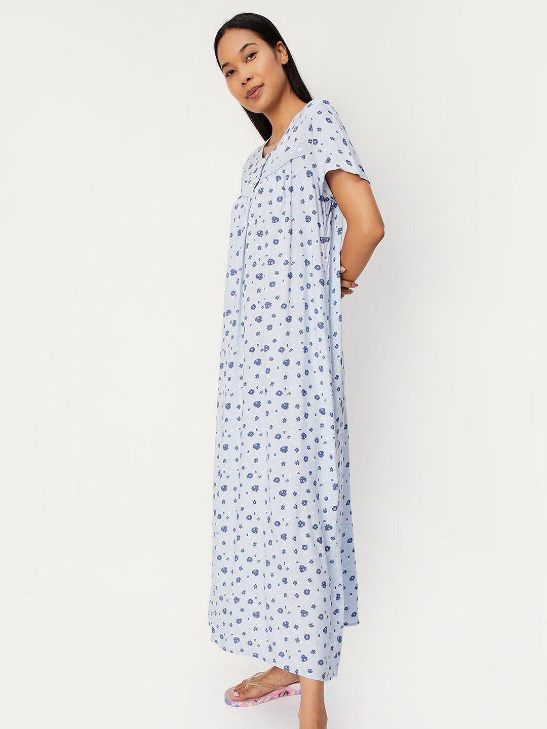 max floral printed round neck maxi nightdress