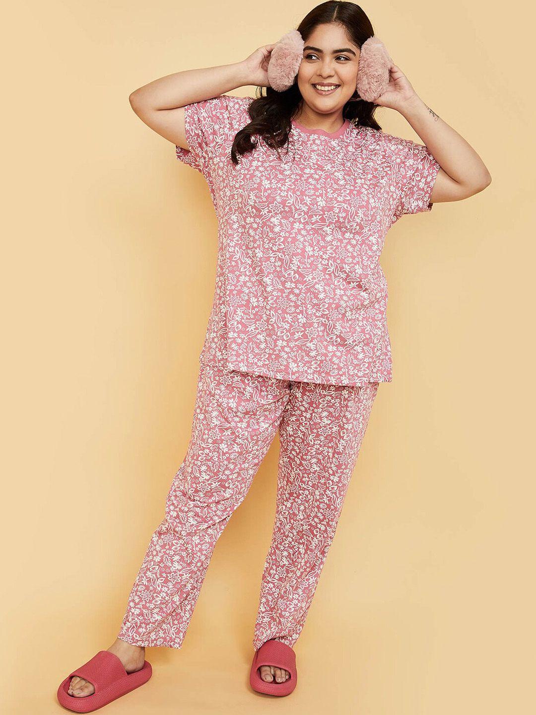 max floral printed round neck pure cotton night suit