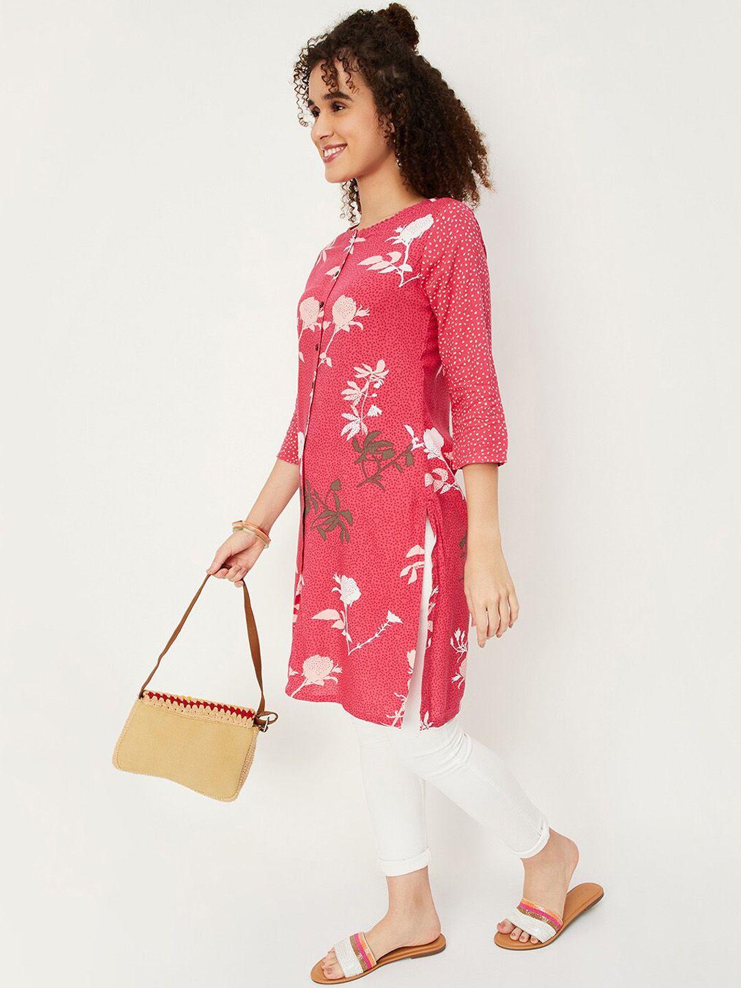 max floral printed round neck straight regular kurta