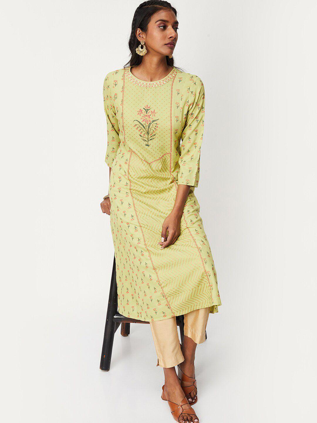 max floral printed thread work kurta