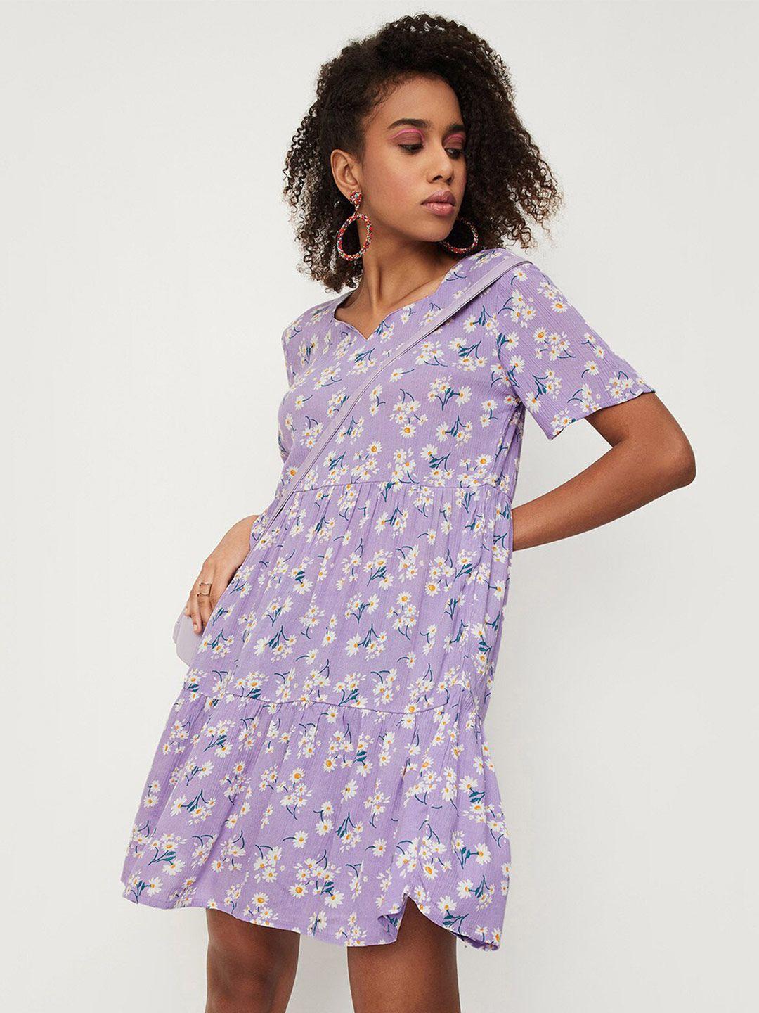 max floral printed v-neck flounce a-line dress