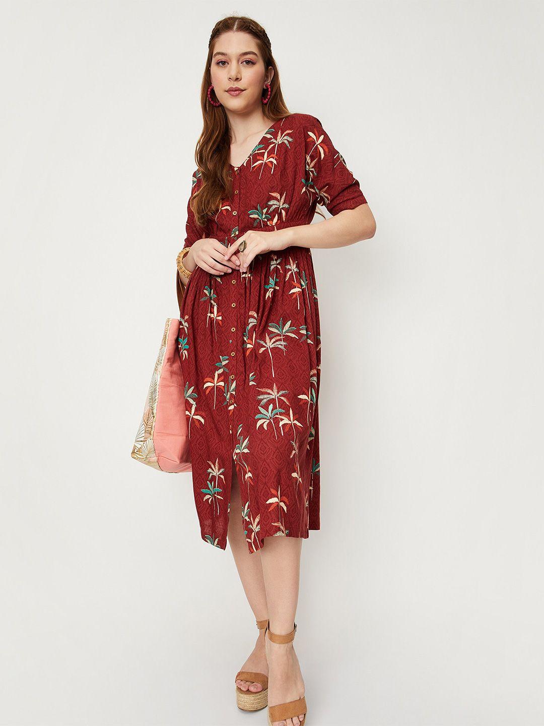 max floral printed v-neck midi shirt style dress