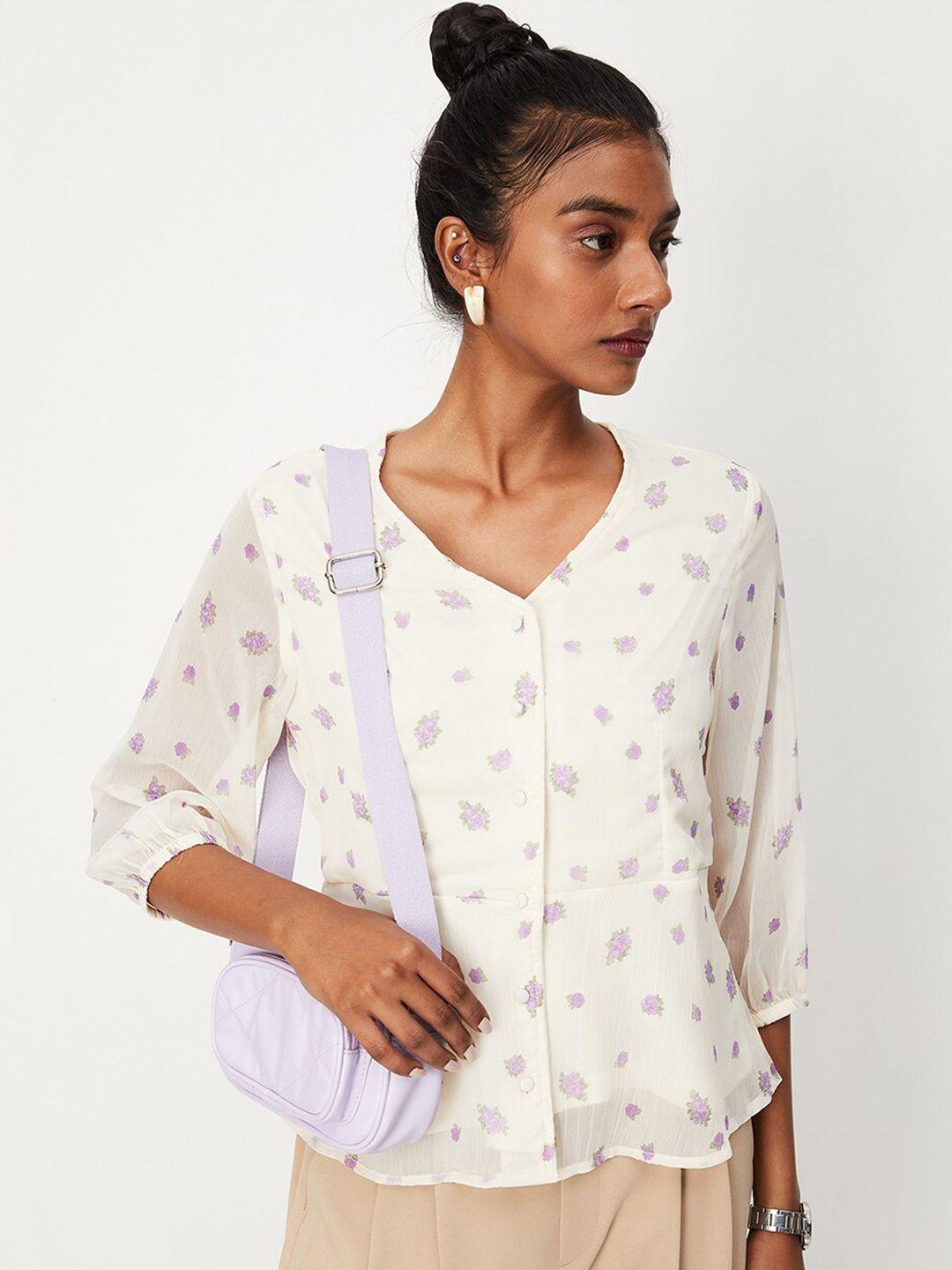 max floral printed v-neck shirt style top