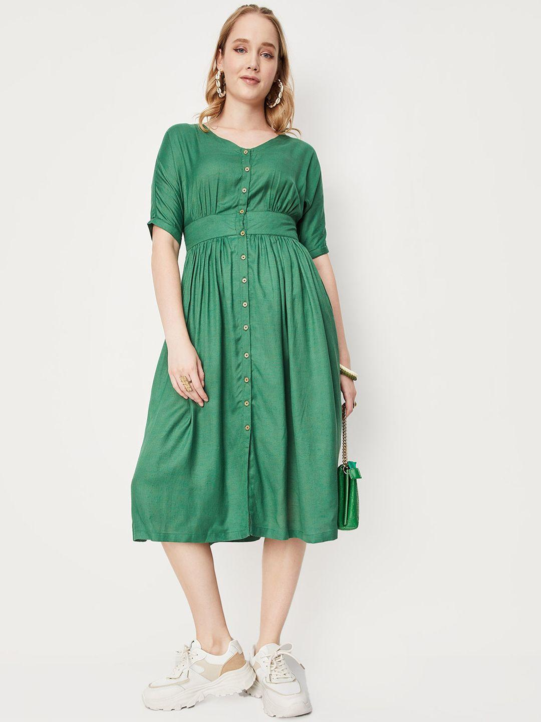 max gathered extended sleeve a-line midi dress