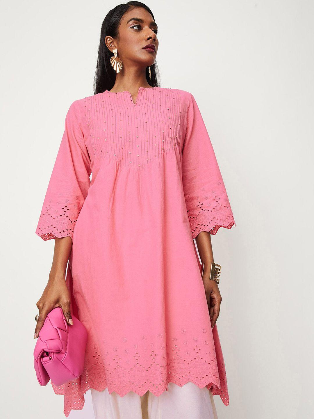 max geometric embroidered notched neck sequinned cotton kurta
