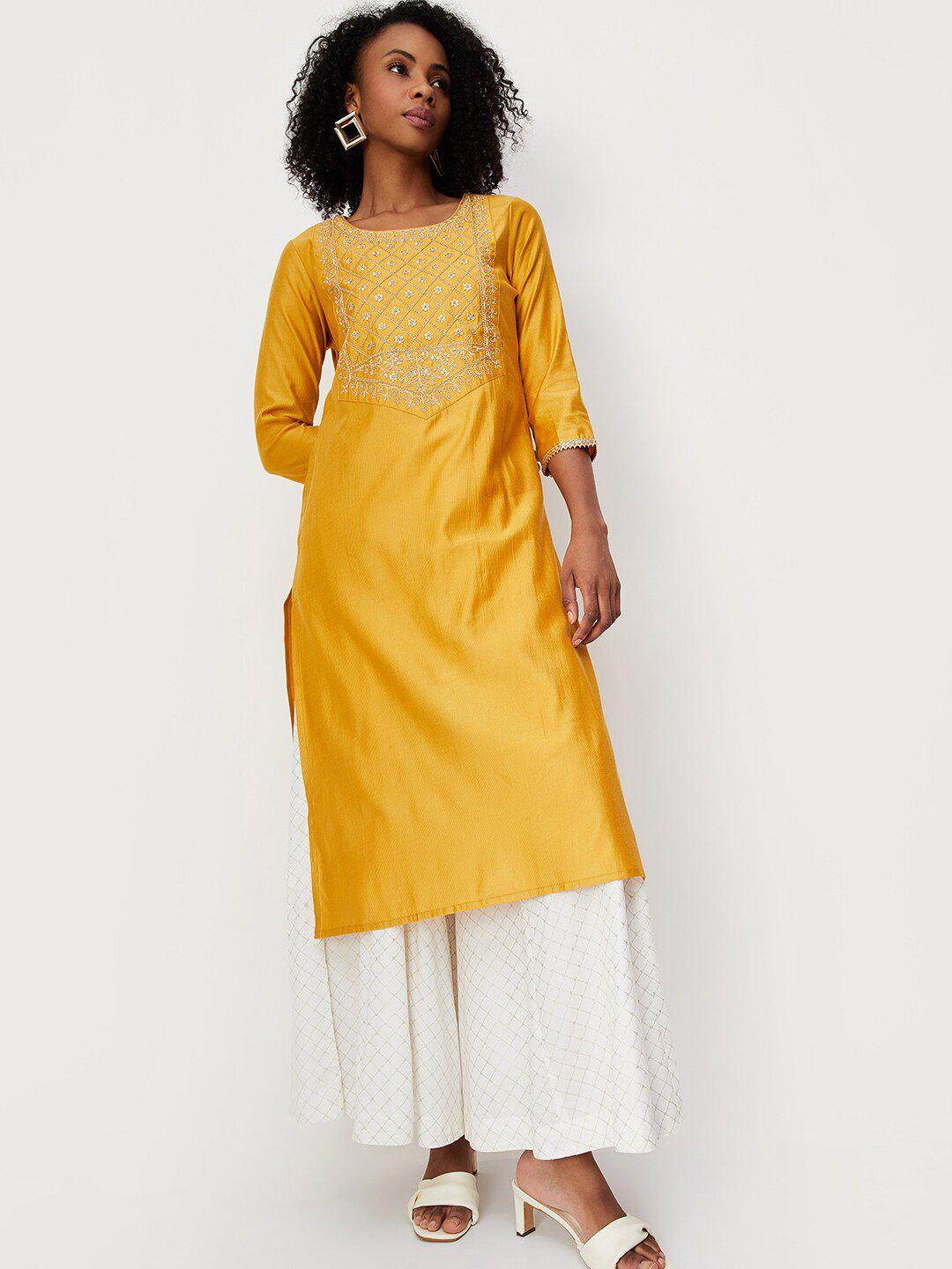 max geometric embroidered straight kurta