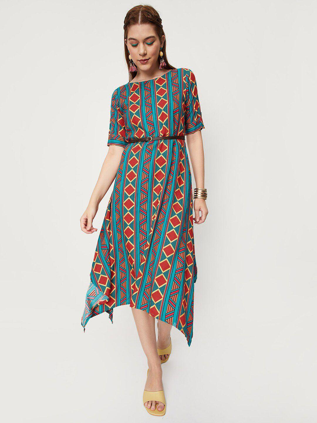 max geometric print a-line midi dress