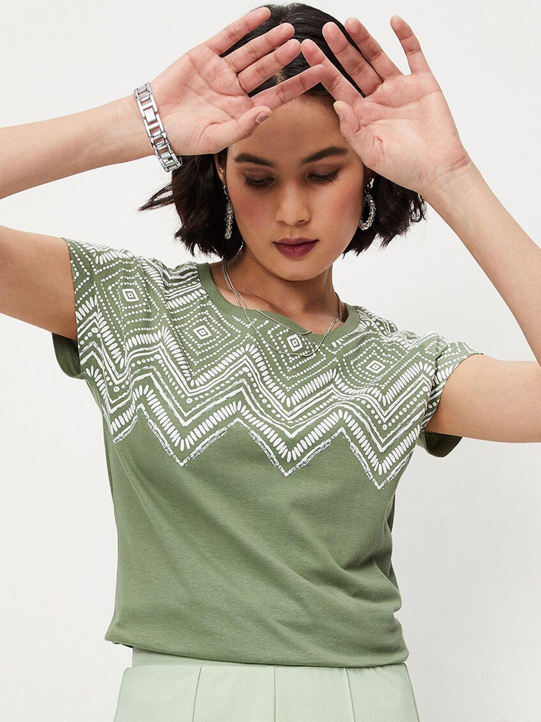 max geometric printed extended sleeves pure cotton regular top