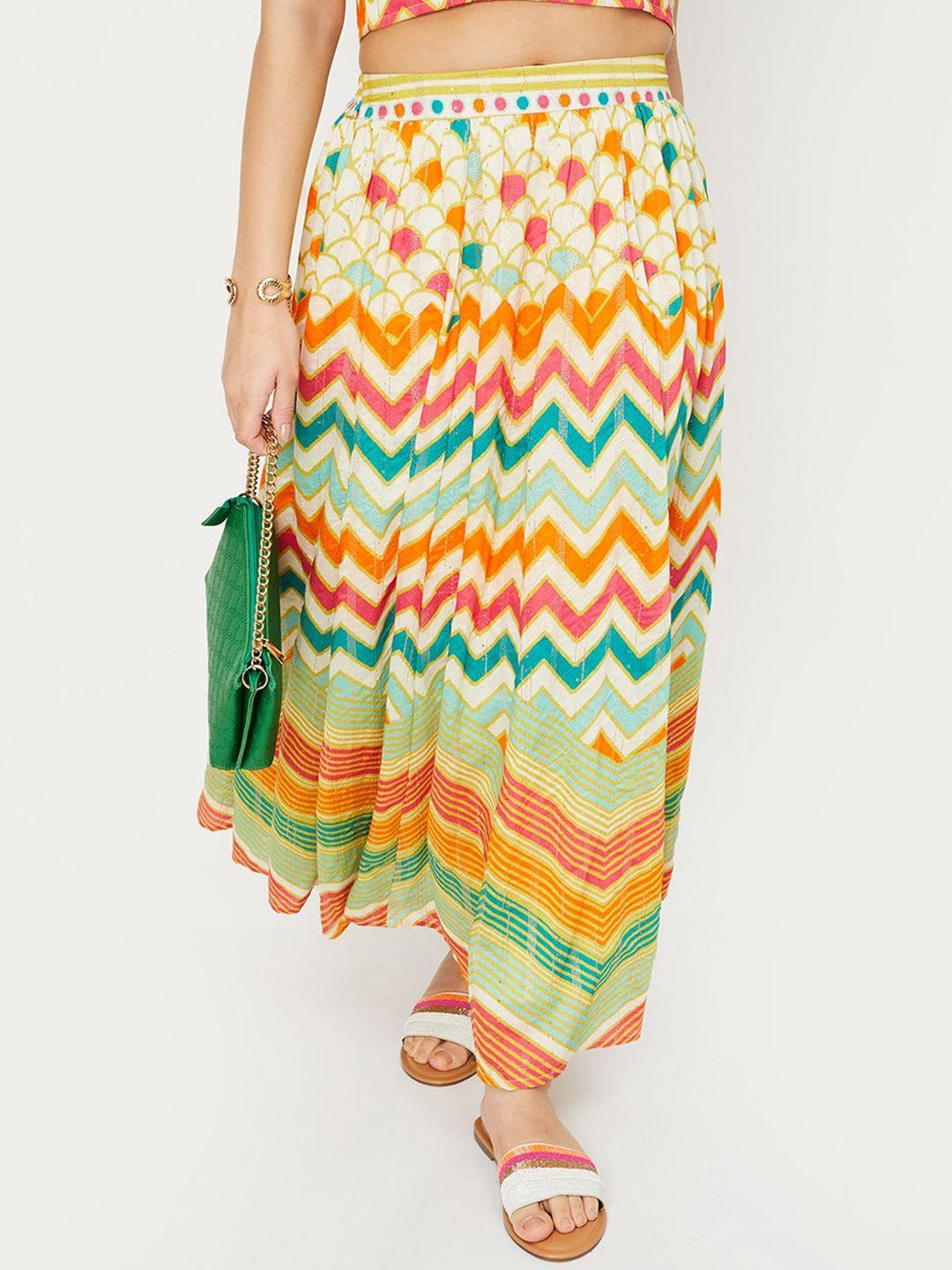 max geometric printed flared maxi skirt