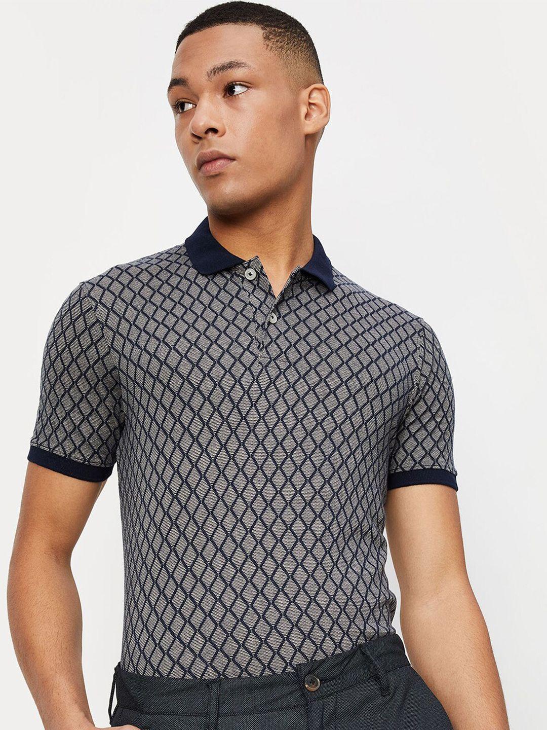 max geometric printed polo collar cotton t-shirt