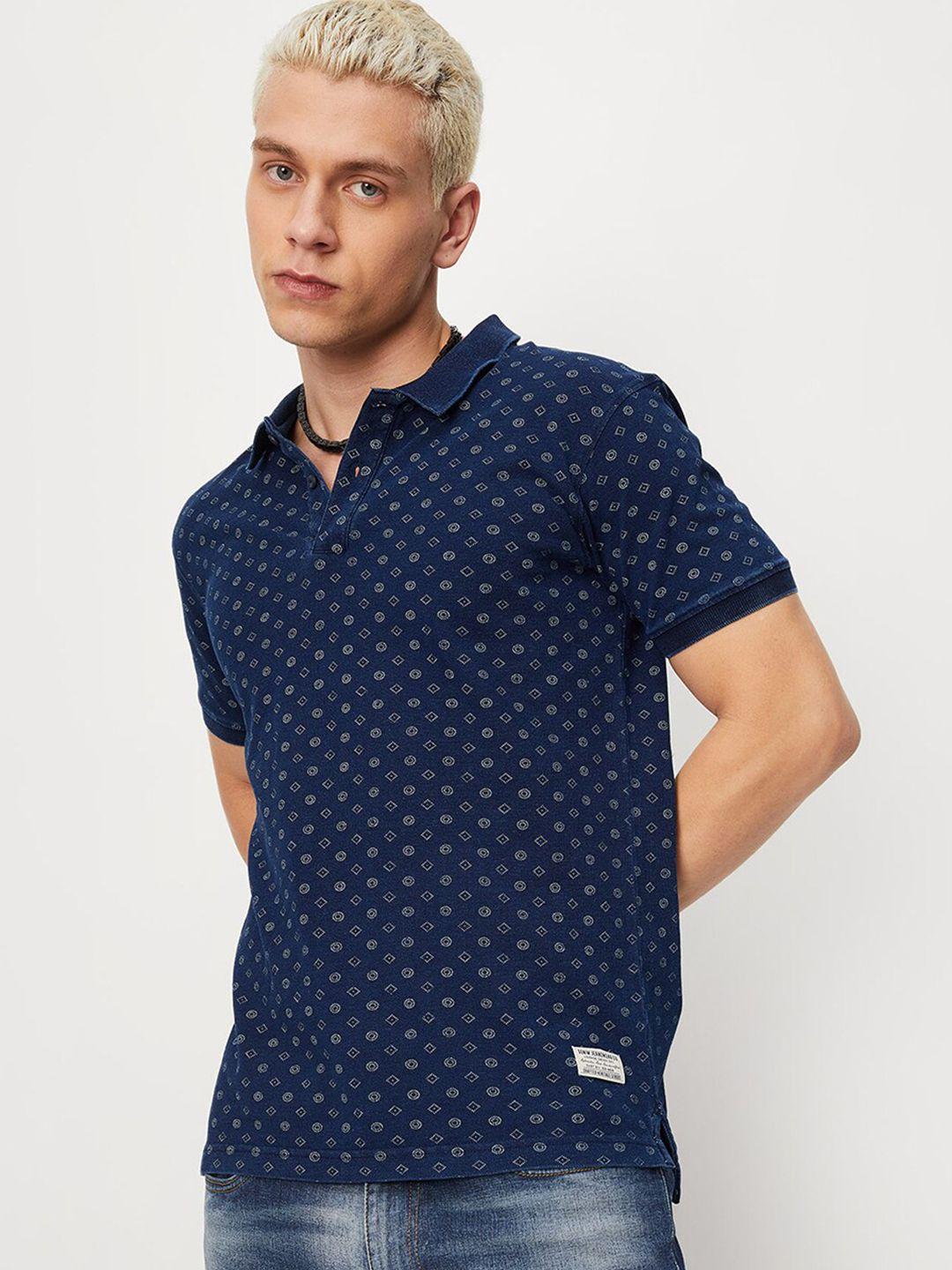 max geometric printed polo collar pure cotton t-shirt