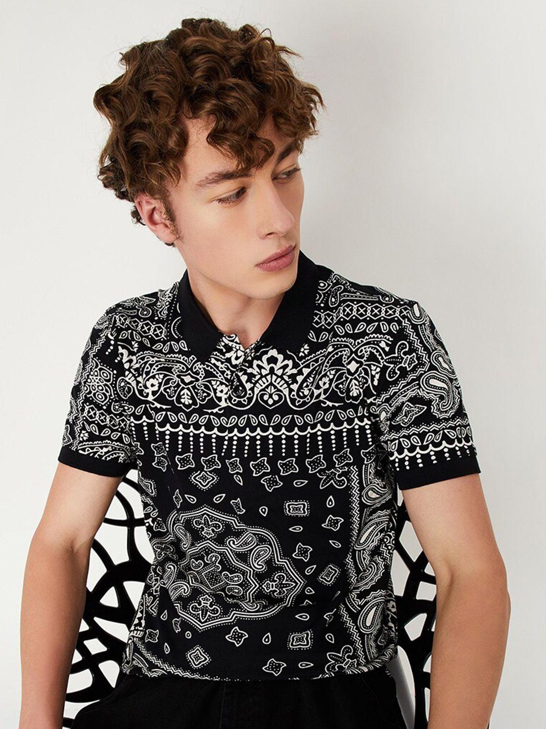 max geometric printed polo collar t-shirt