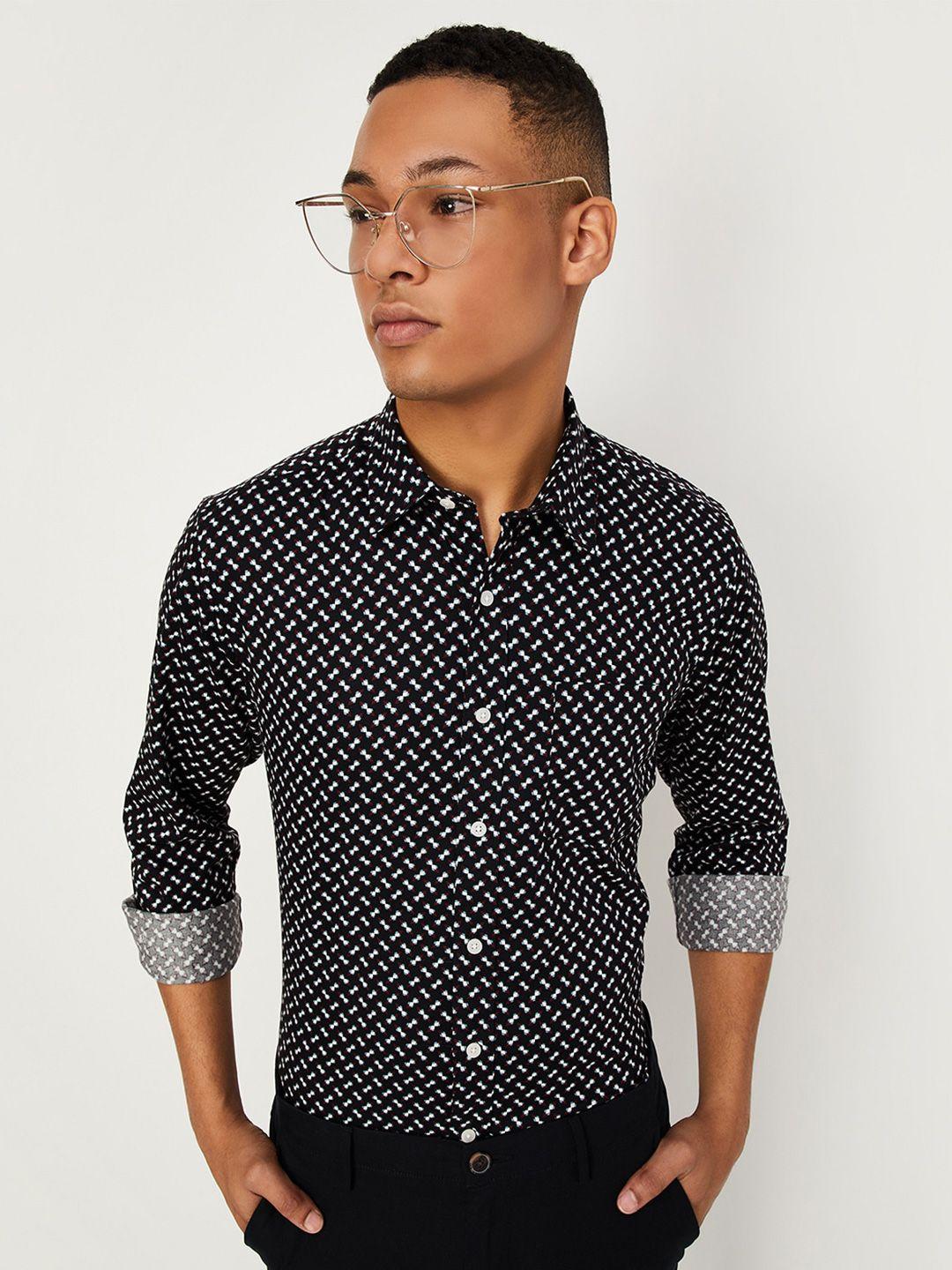 max geometric printed spread collar long sleeves cotton casual shirt