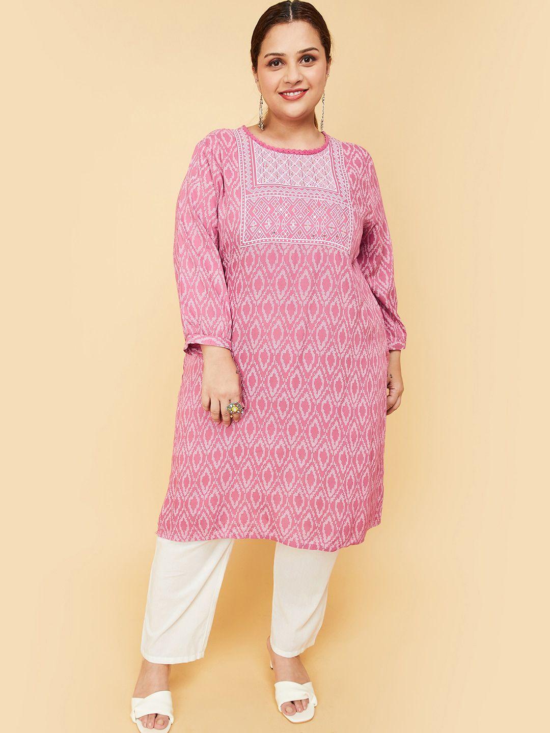 max geometric printed thread work kurta