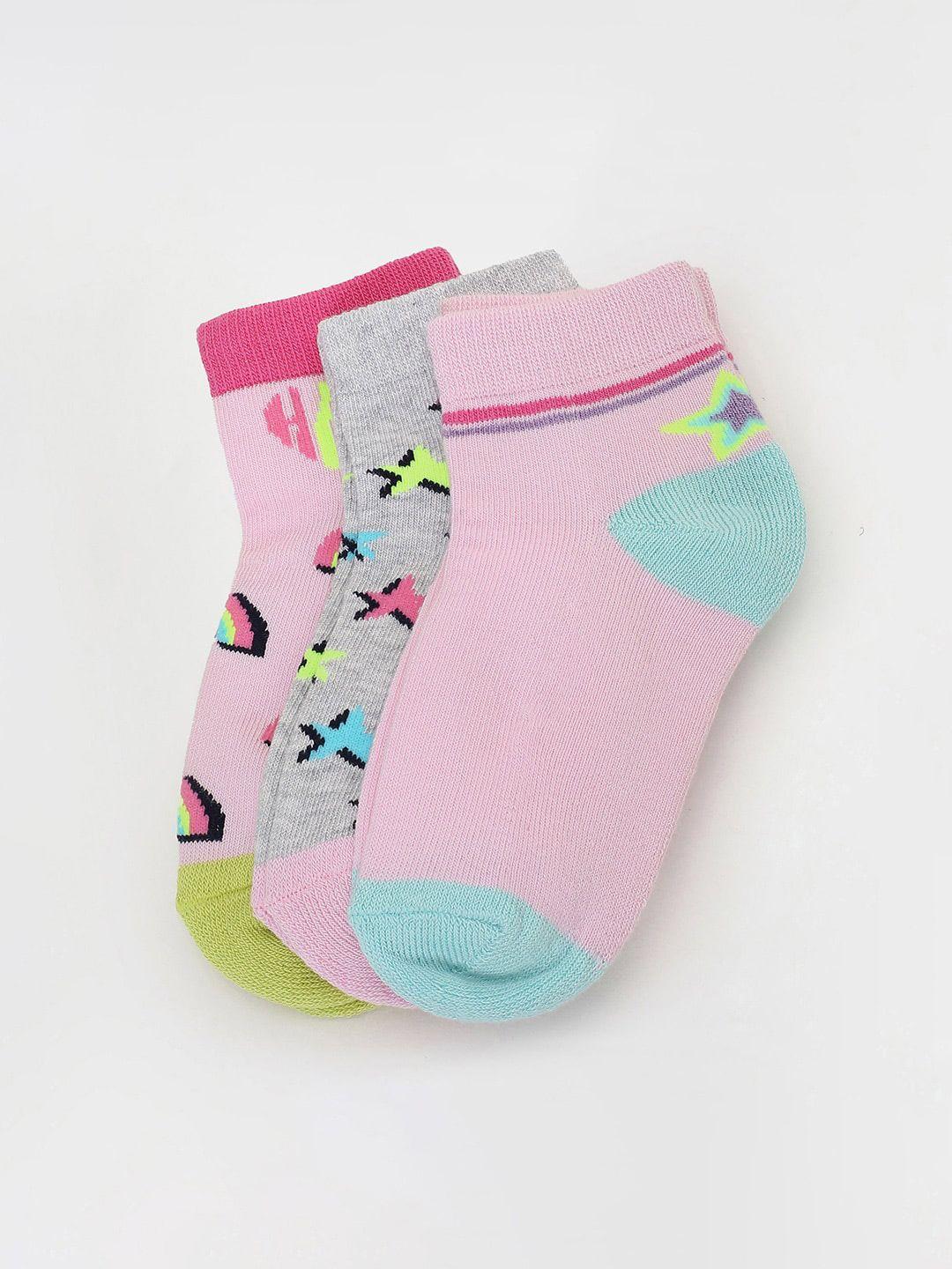 max girls pack of 3 ankle-length patterned cotton socks