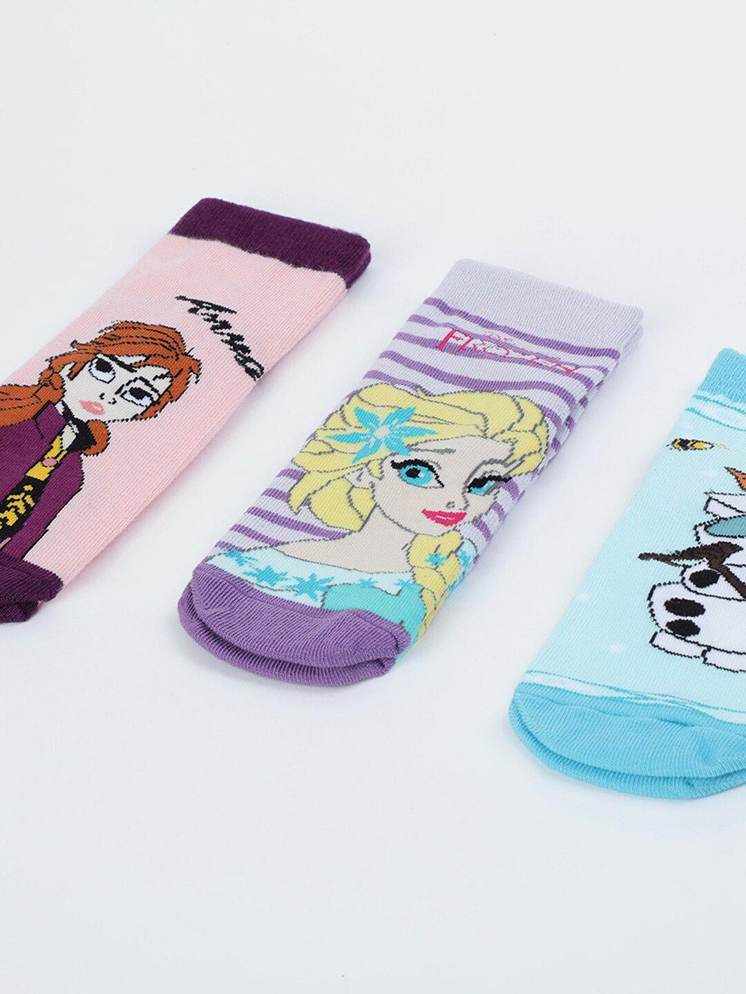 max girls pack of 3 frozen cartoon character patterned ankle-length socks