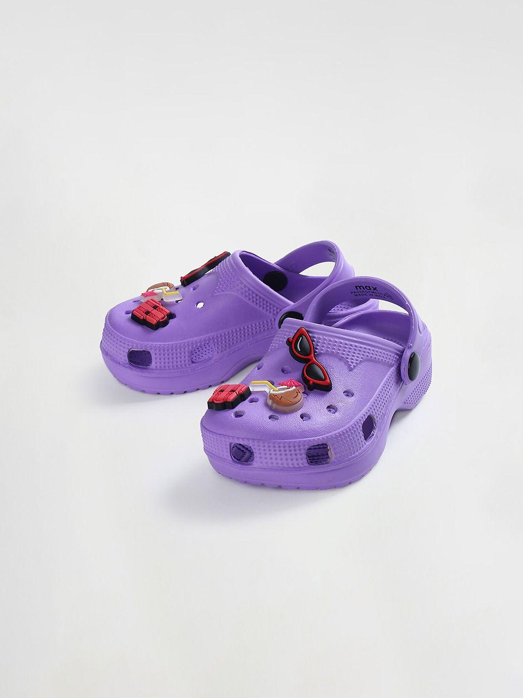 max girls purple & black clogs