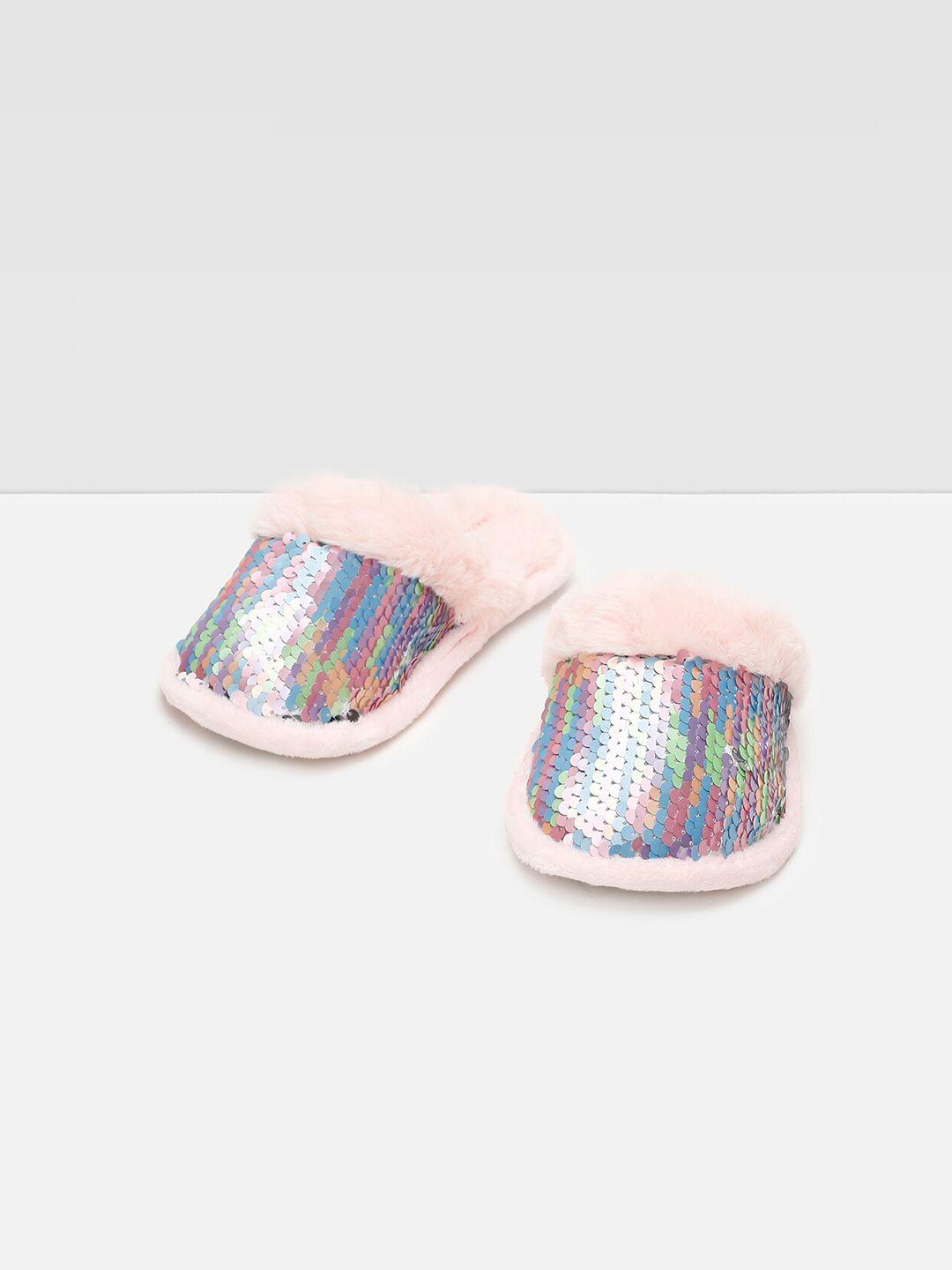 max girls silver-toned & pink embellished rubber room slippers