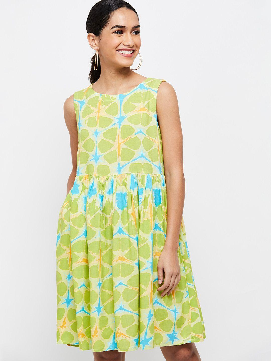 max green printed fit & flare dress