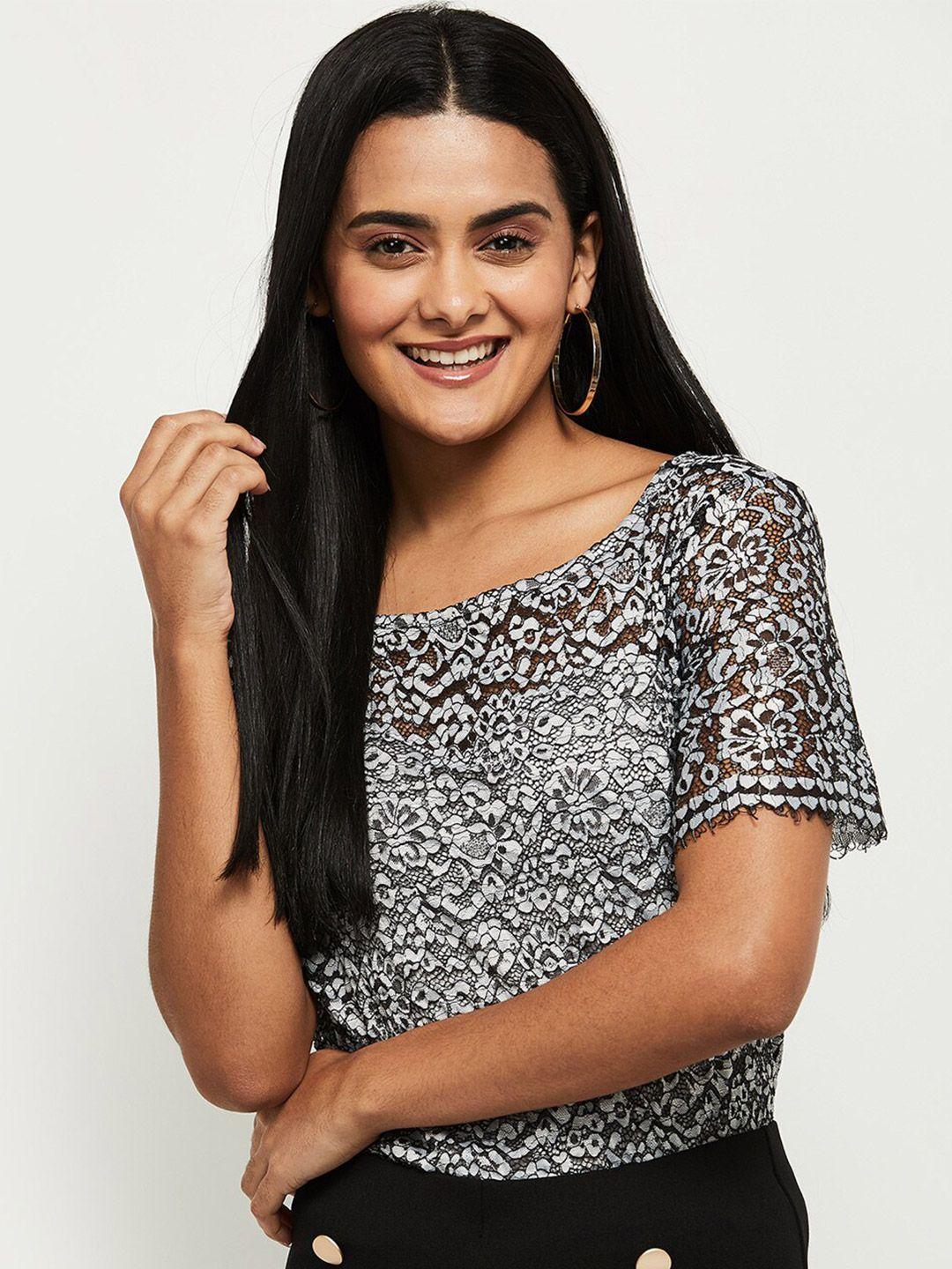 max grey & black floral print top