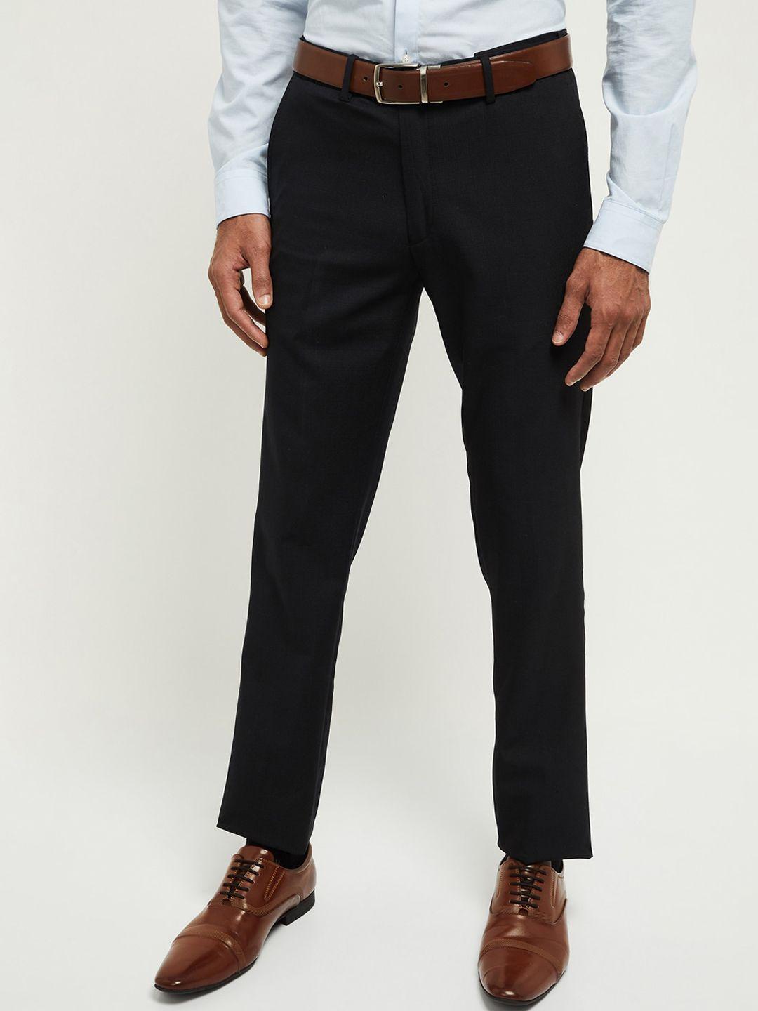 max men black slim fit solid formal trousers