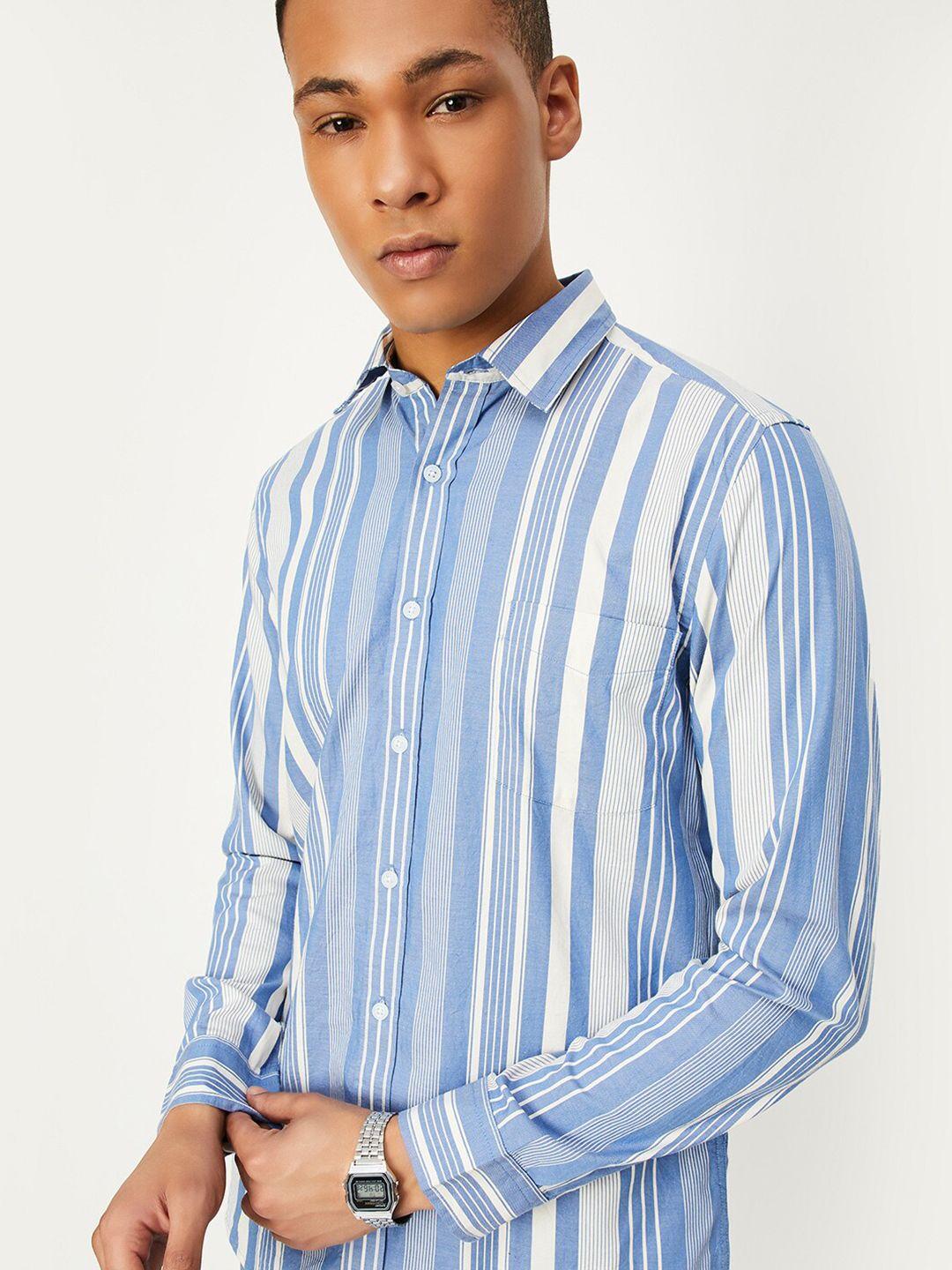 max men blue opaque striped casual shirt