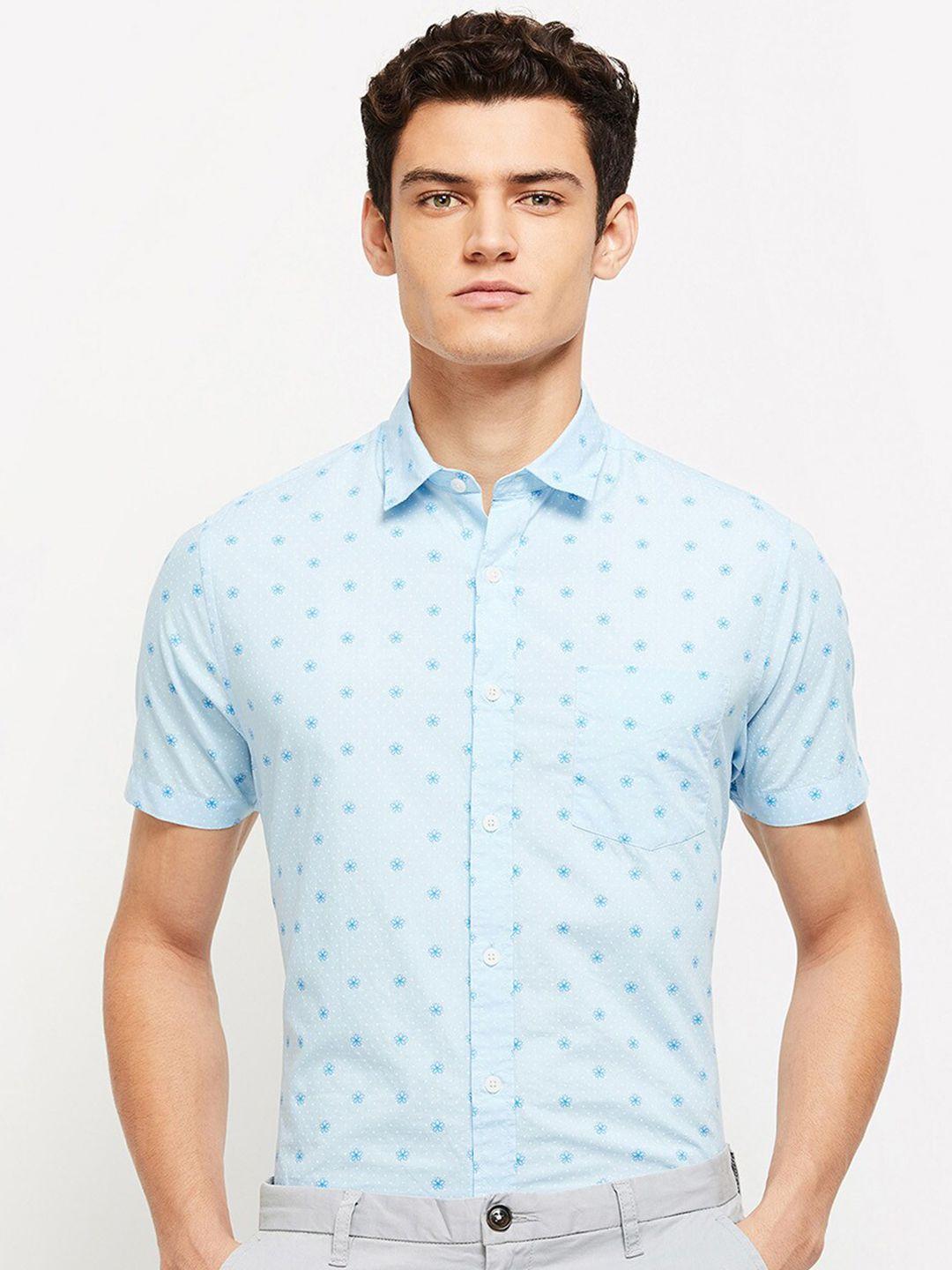 max men blue printed regular fit casual shirt