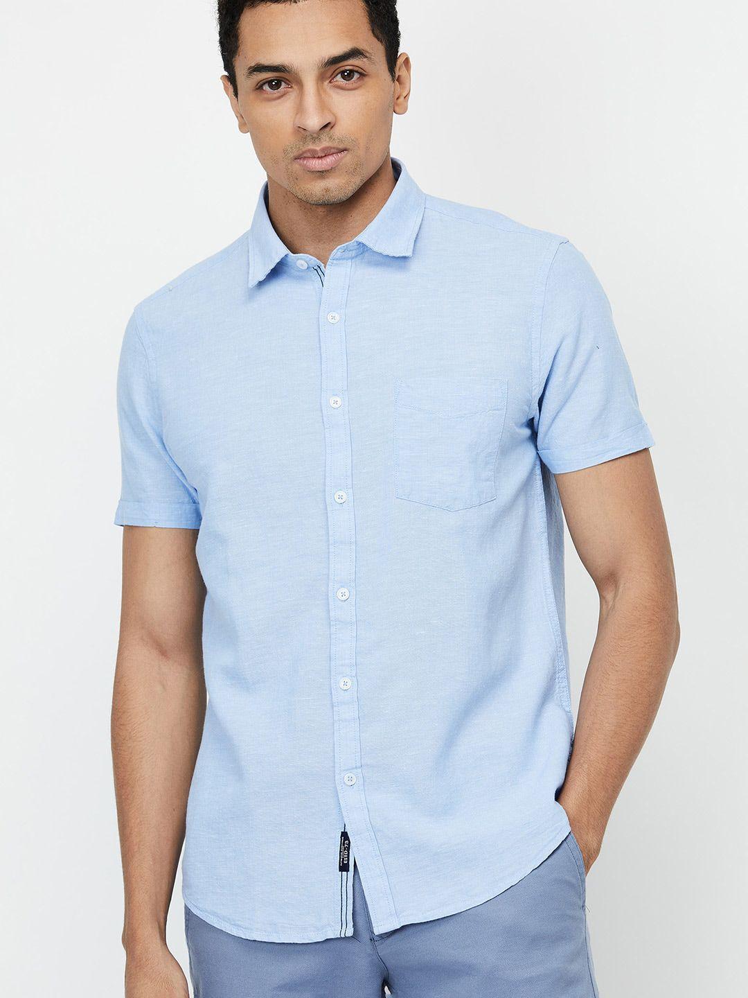 max men blue solid cotton casual shirt