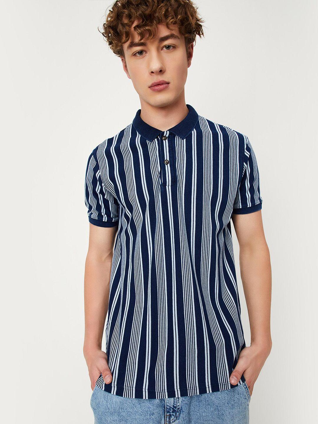 max men blue striped v-neck pockets t-shirt