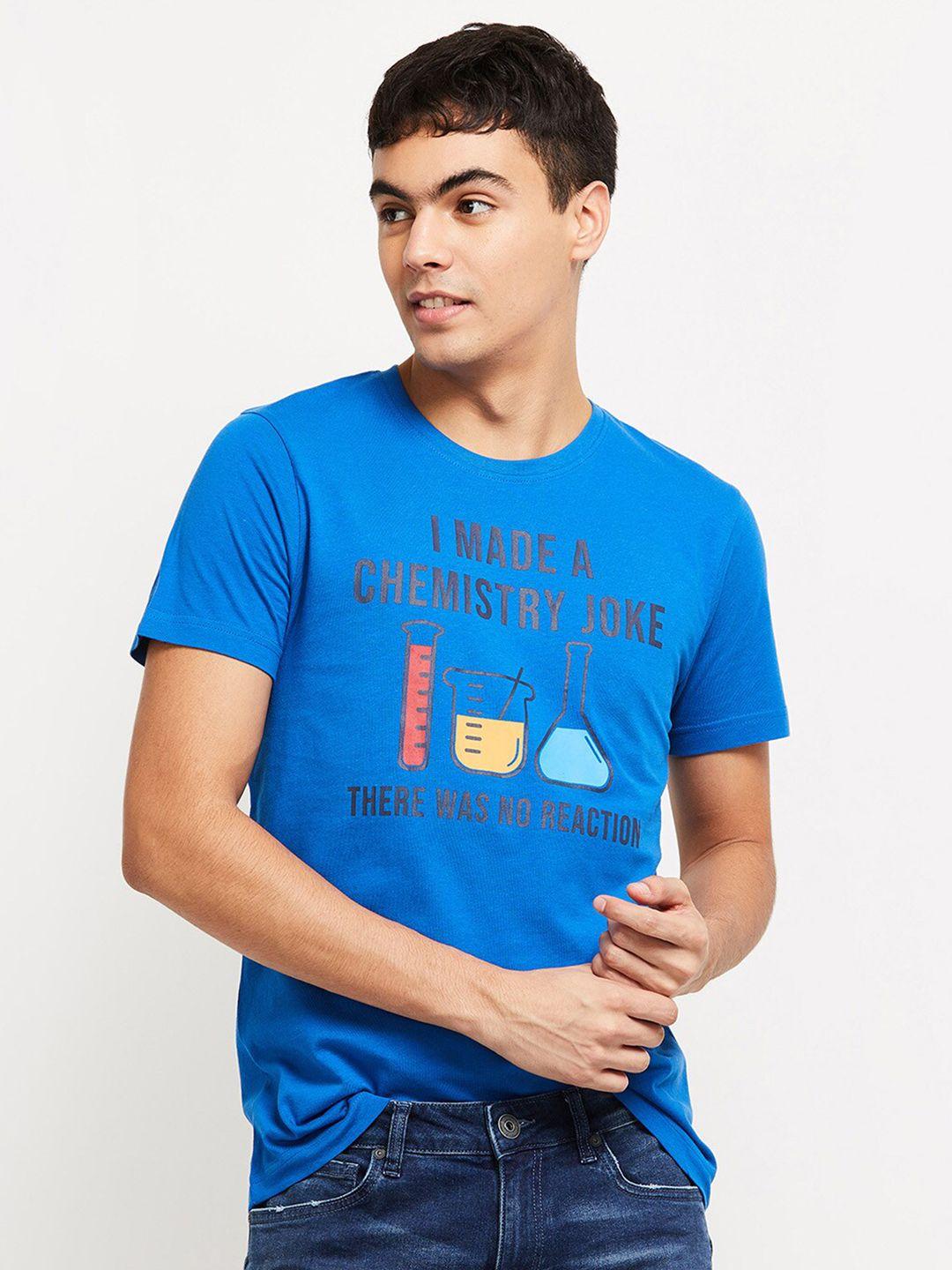 max men blue typography printed t-shirt