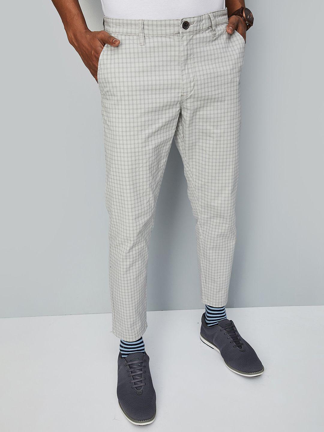 max men checked mid-rise regular trousers