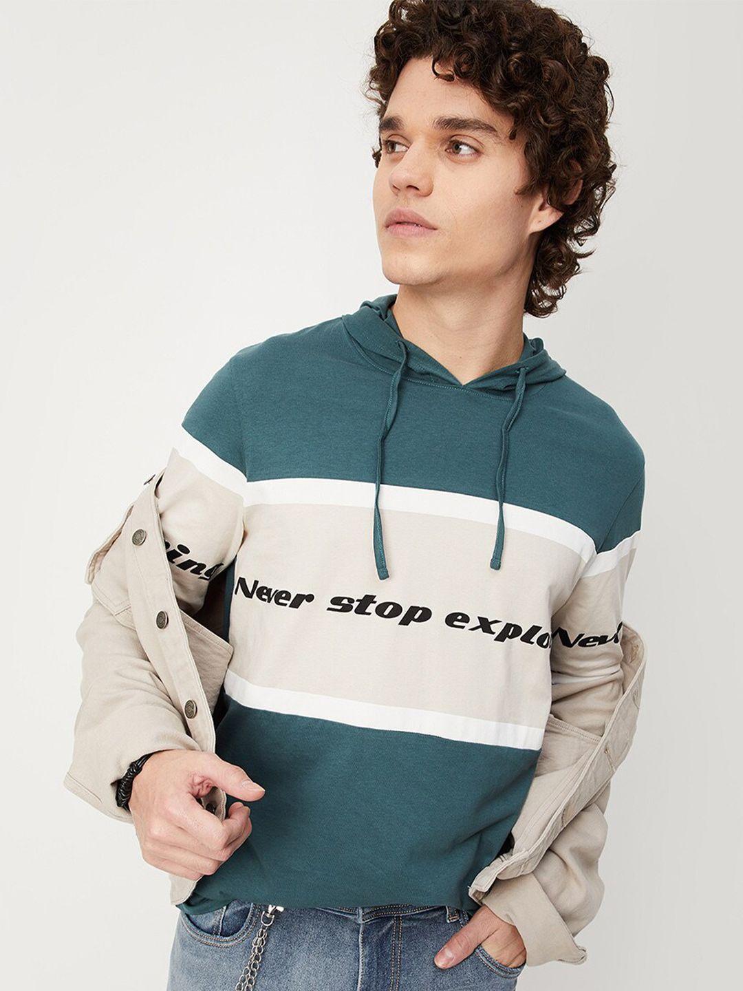 max men colourblocked hooded cotton sweatshirt