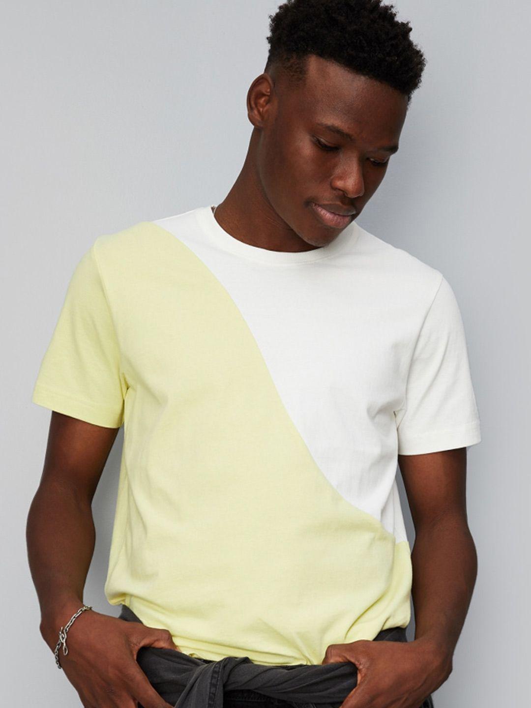 max men colourblocked round neck pure cotton t-shirt
