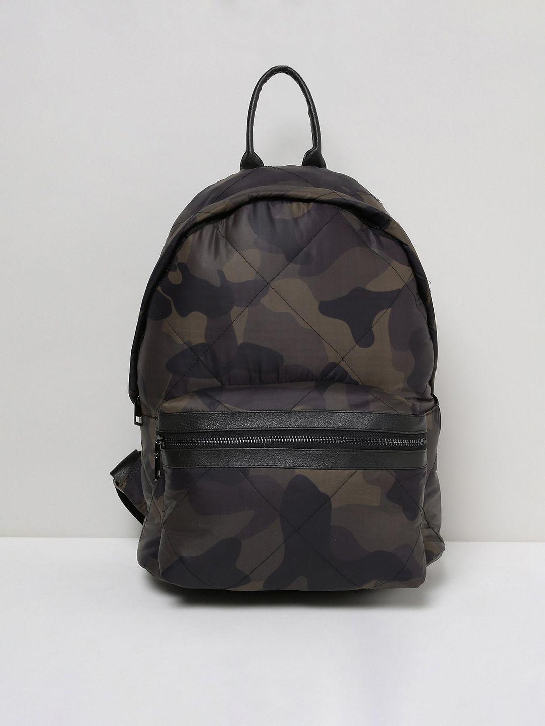 max men green & brown camouflage printed medium backpack