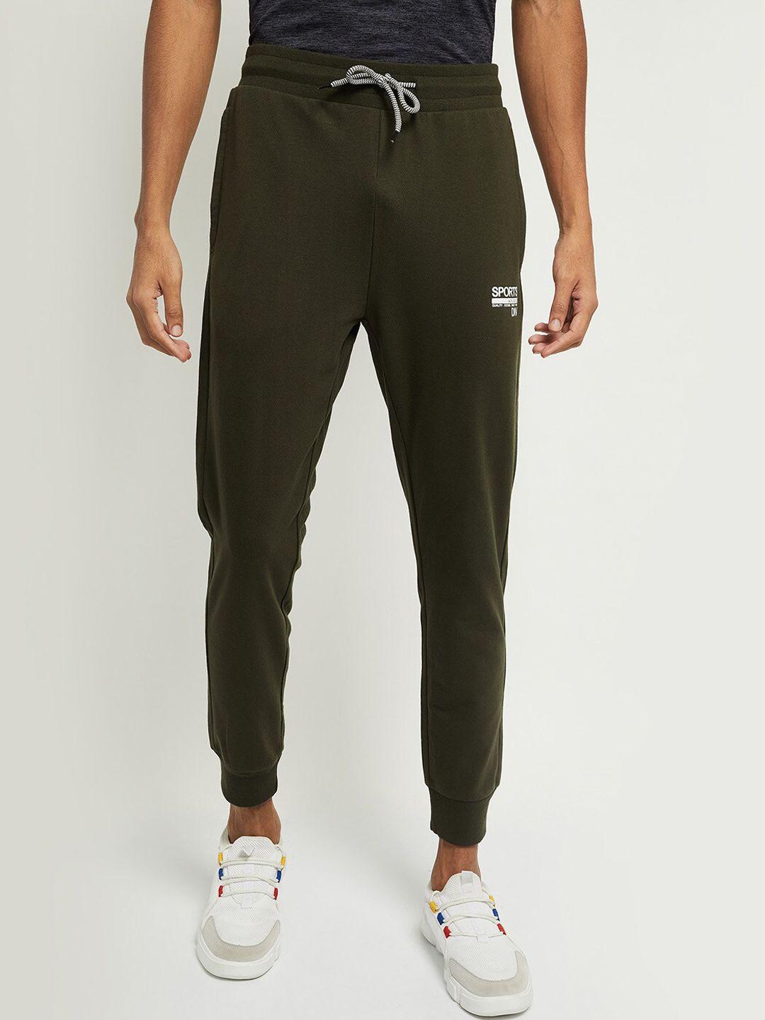 max men green & white solid joggers