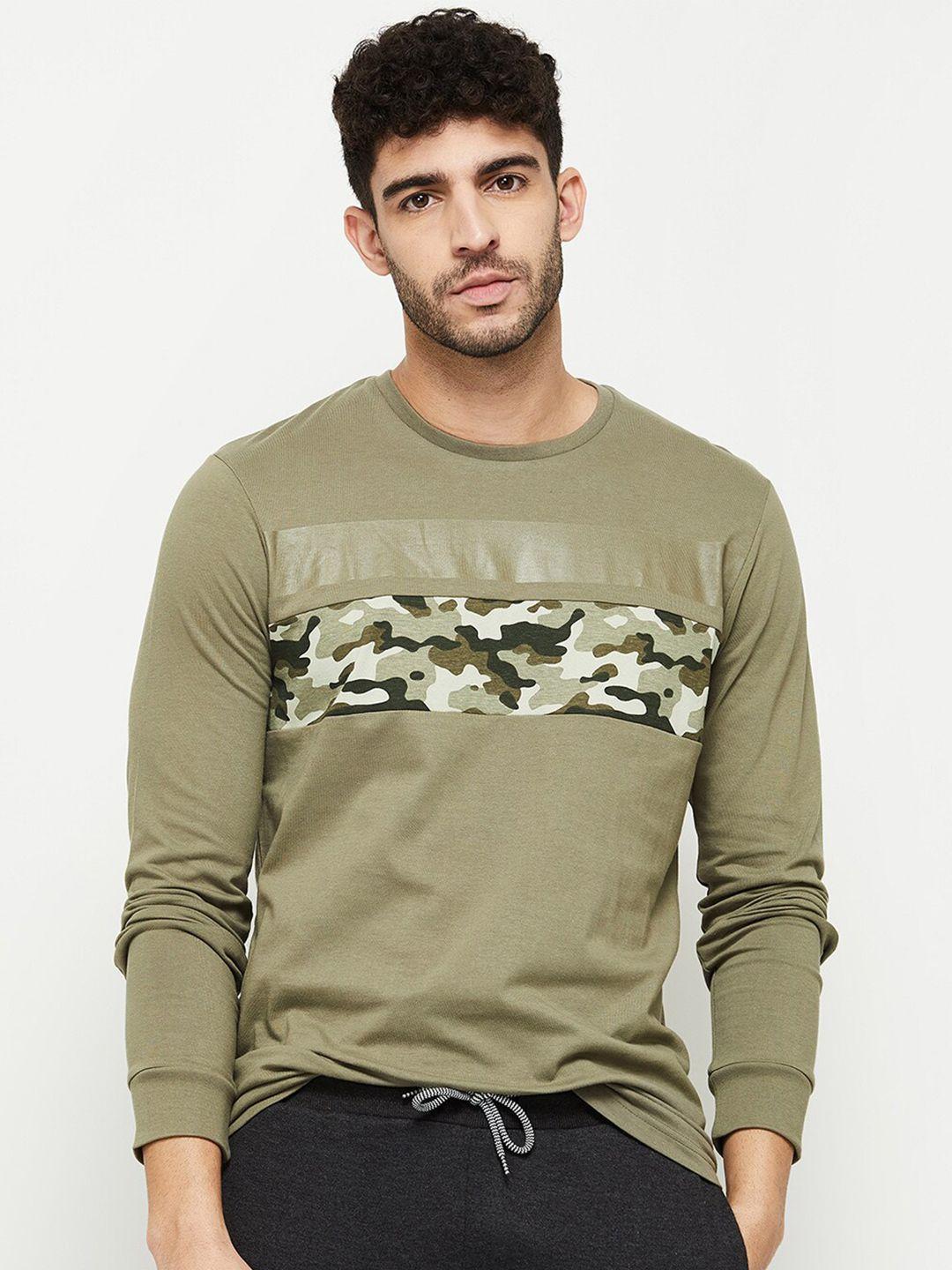 max men green camouflage printed cotton t-shirt