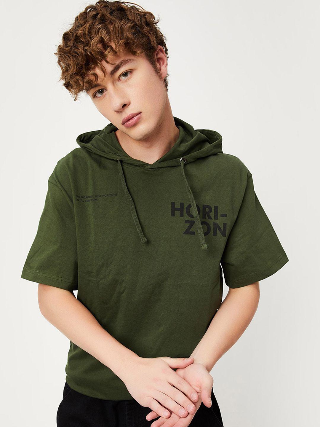 max men green hooded applique t-shirt