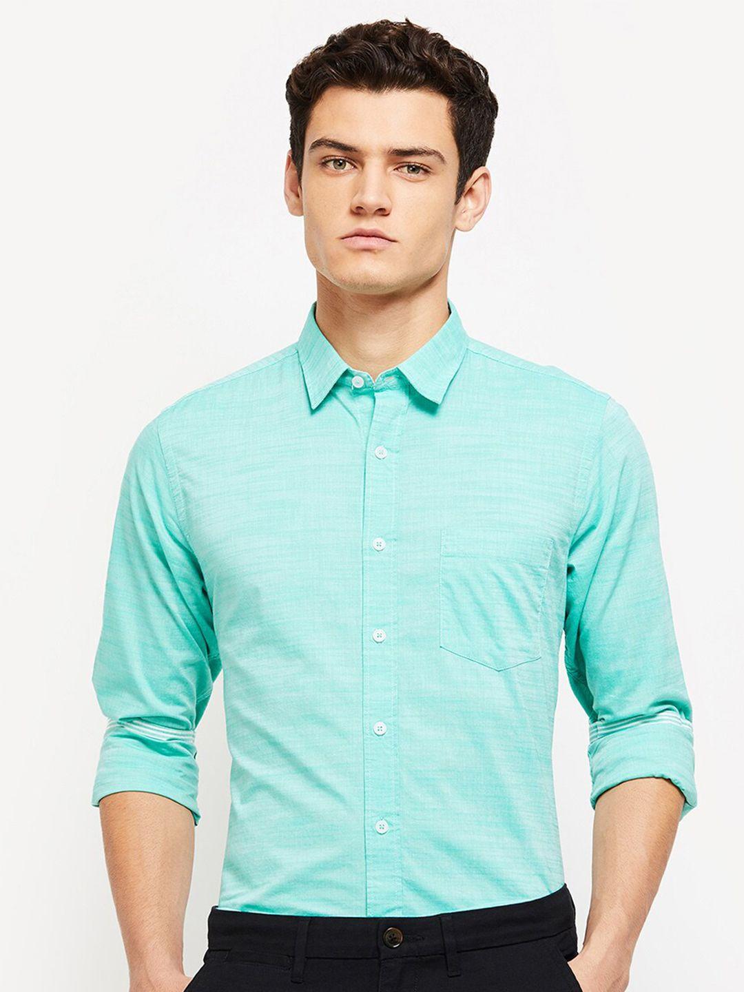 max men green slim fit casual cotton shirt