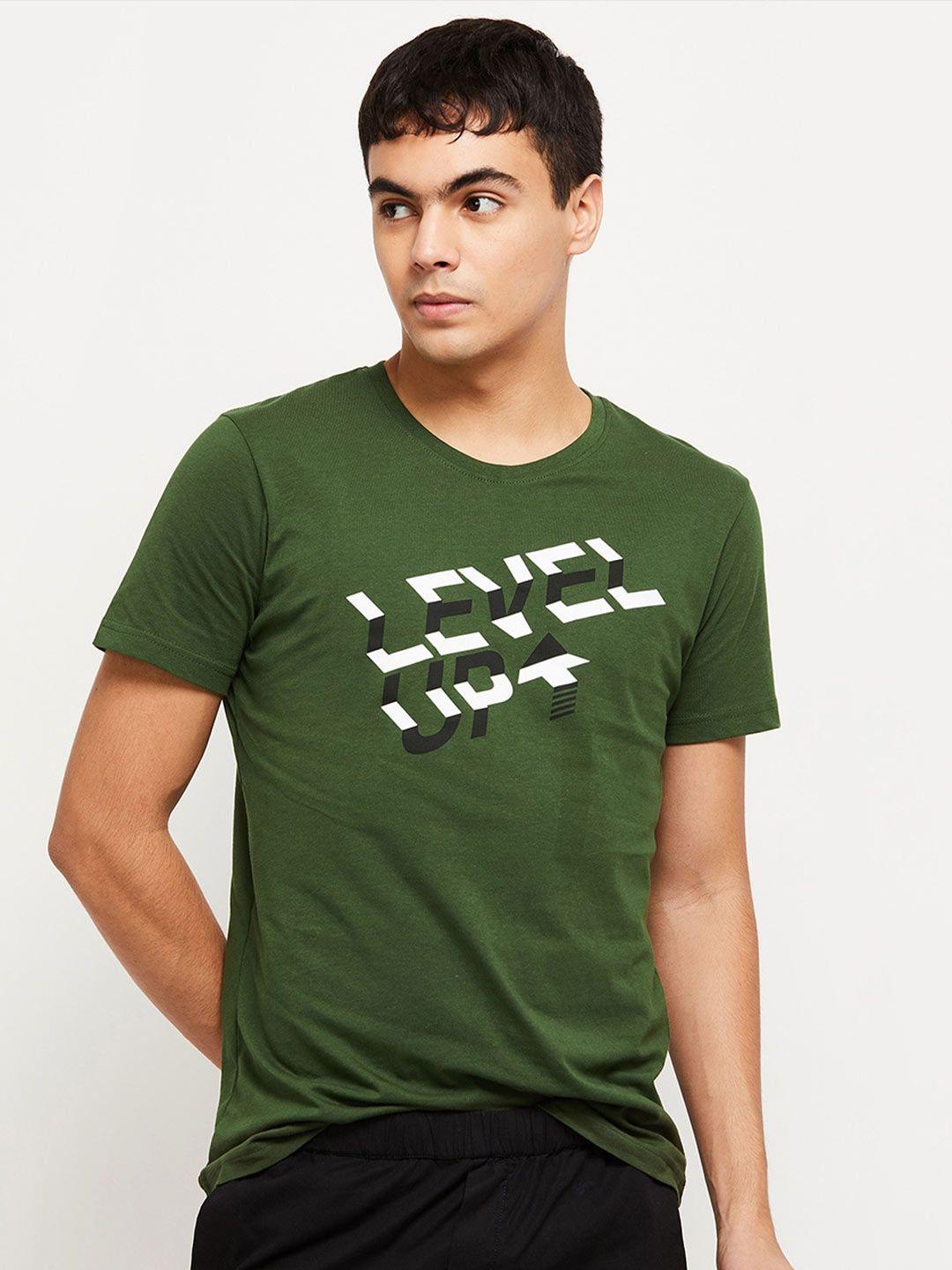 max men green typography printed t-shirt
