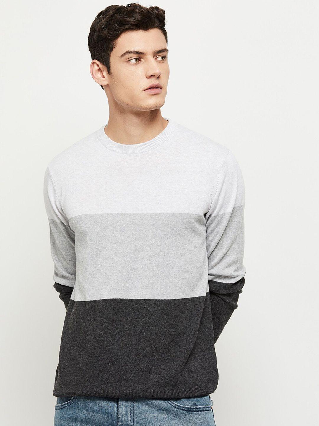 max men grey & white colourblocked pullover